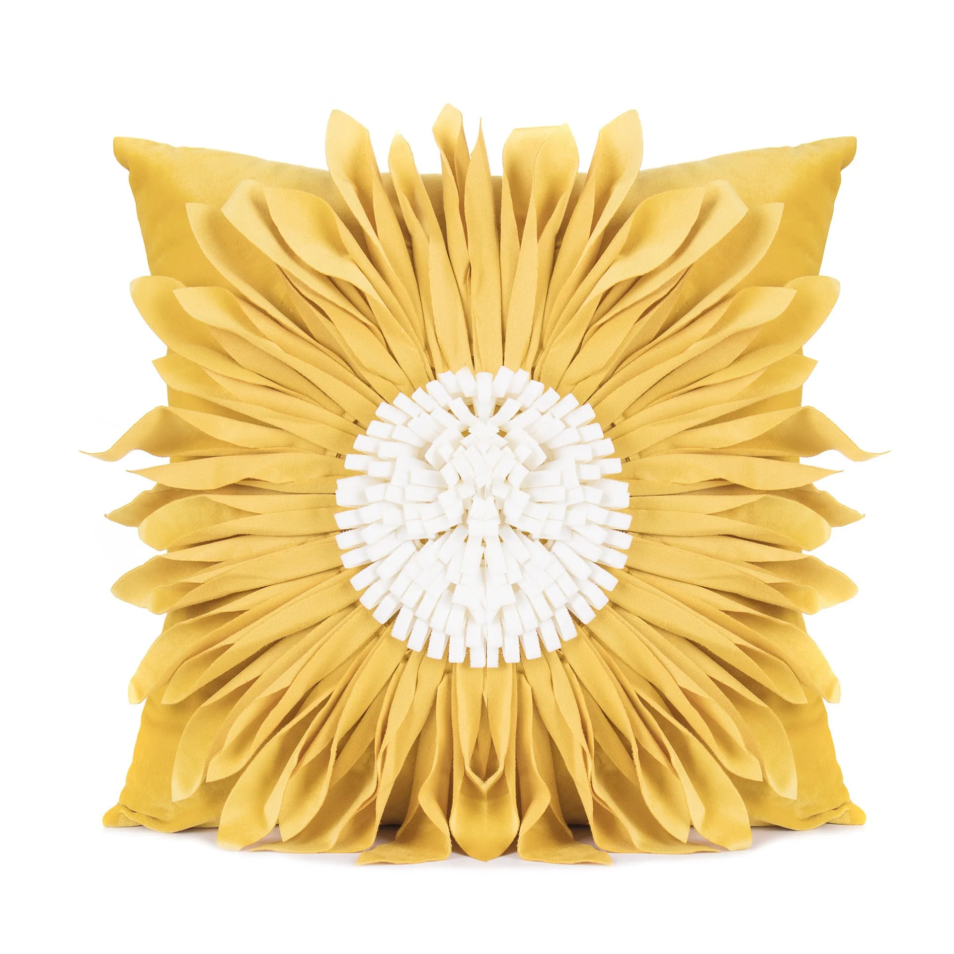 Blue velvet cushion cover with tufted chrysanthemum pattern, 45x45cm, fringed hem