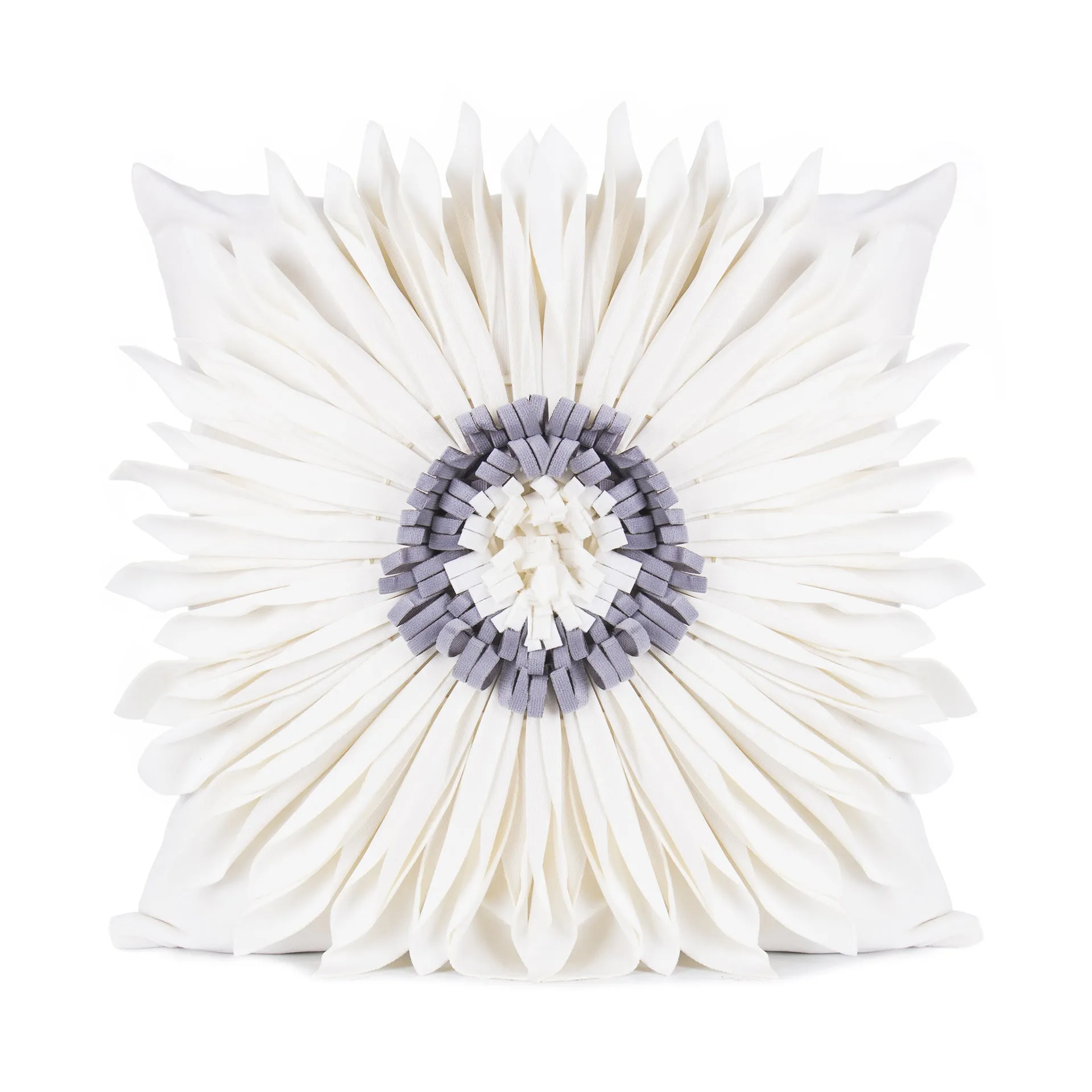 Blue velvet cushion cover with tufted chrysanthemum pattern, 45x45cm, fringed hem