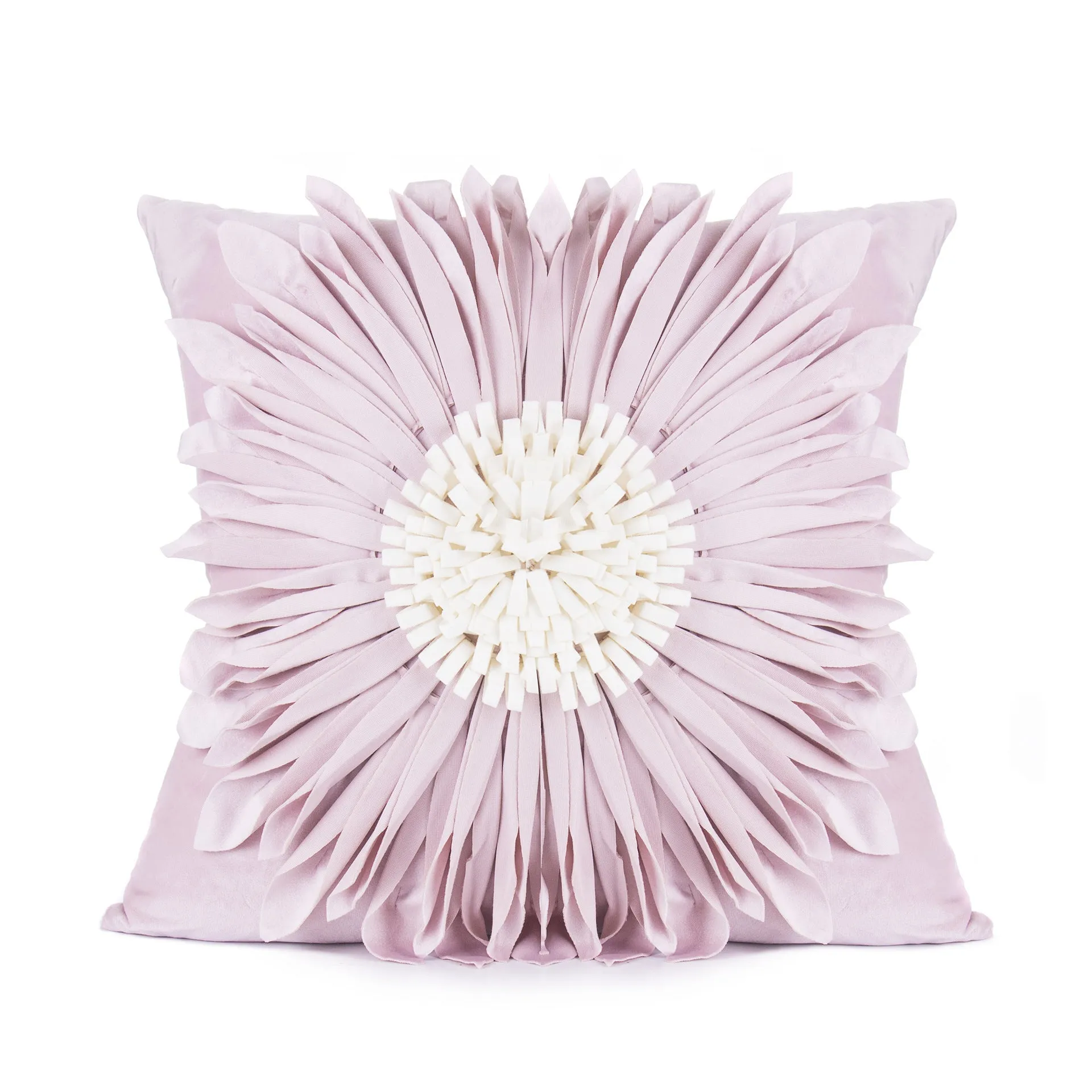 Blue velvet cushion cover with tufted chrysanthemum pattern, 45x45cm, fringed hem