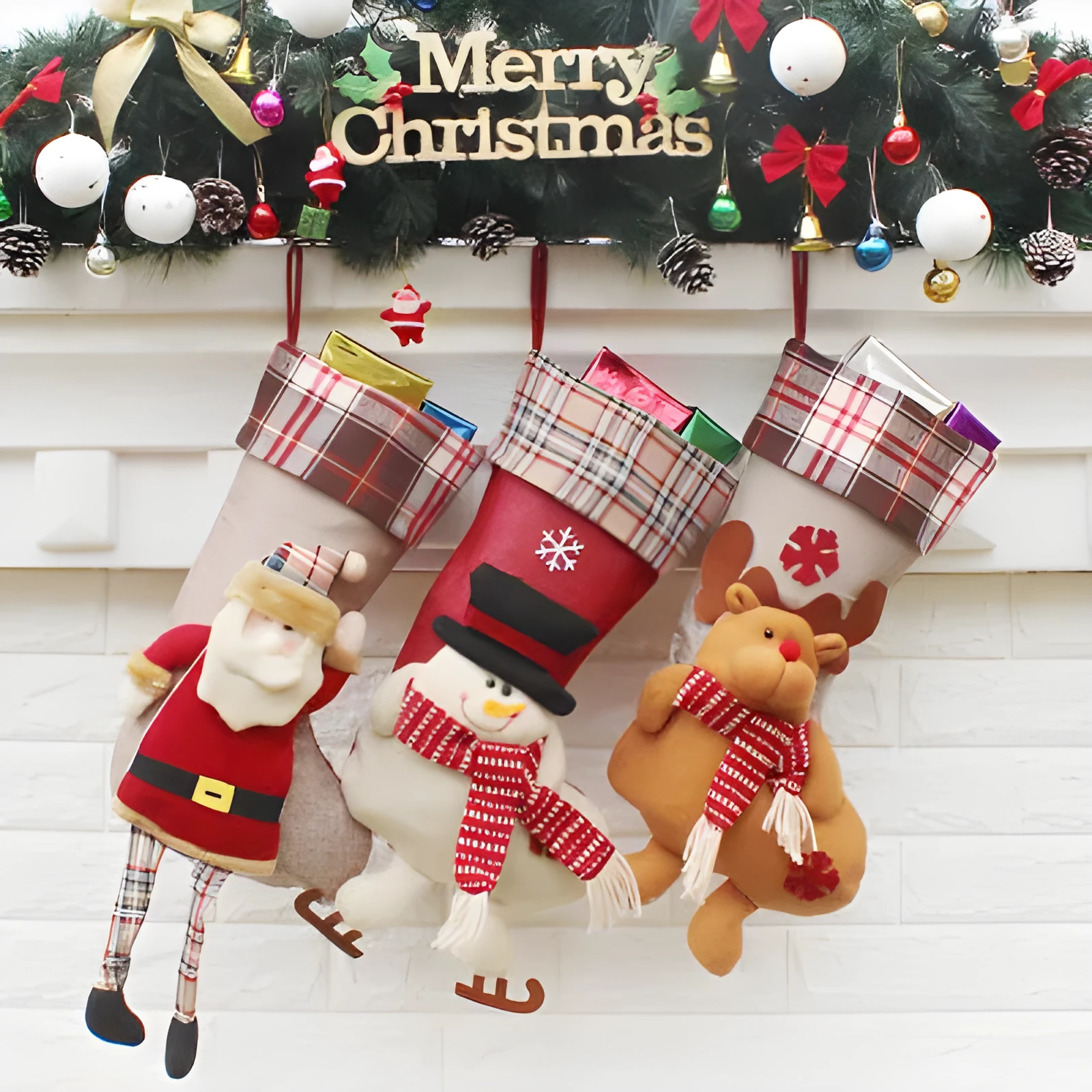 Christmas sock gift bag in non-woven fabric with old man design measuring 21.5x50.5x24cm