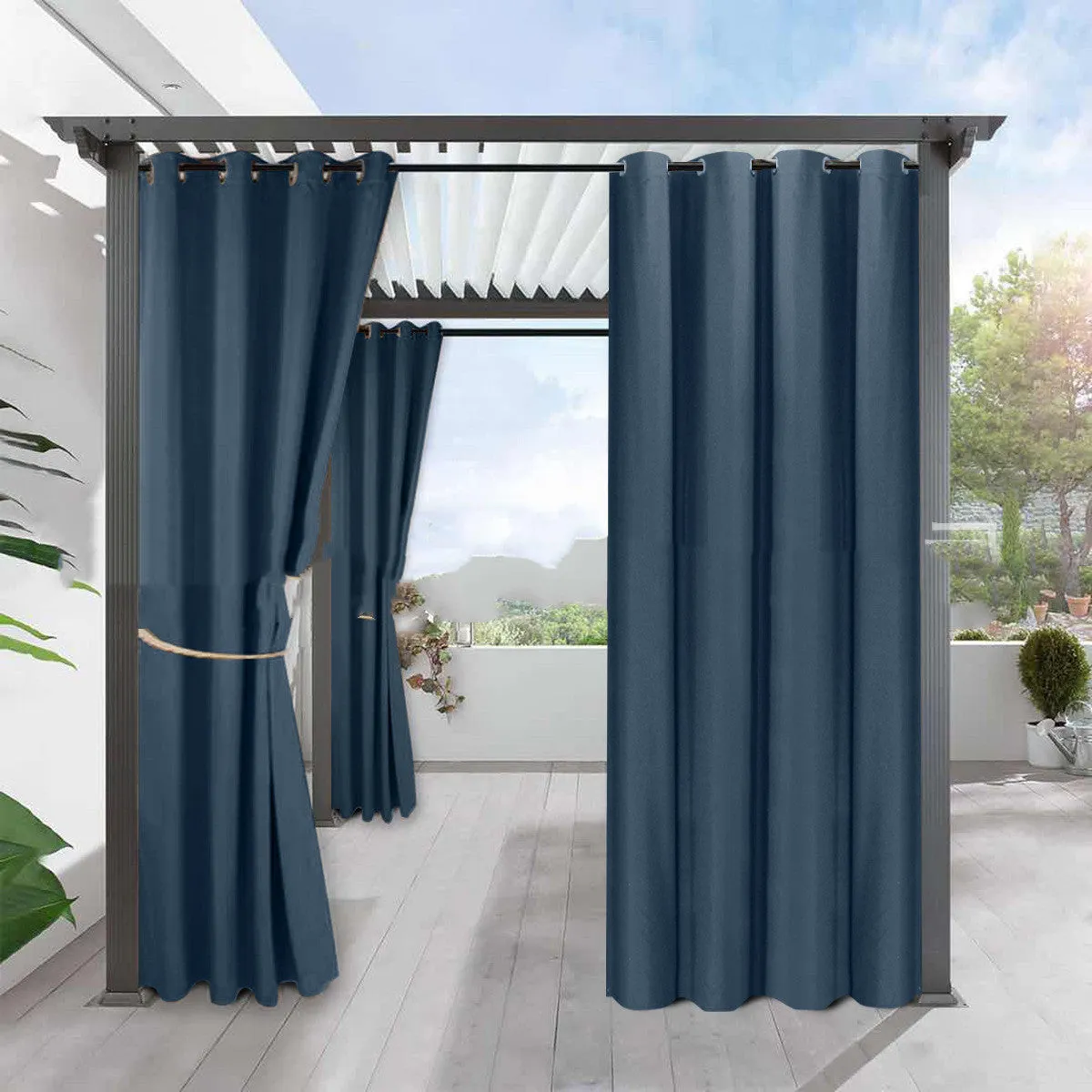 Full blackout solid colour curtain with perforated eyelets in beige, polyester fabric, 134cm width