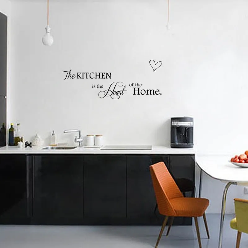 Heart of the Home letter pattern PVC wall sticker in black, 60x15cm, on a kitchen wall