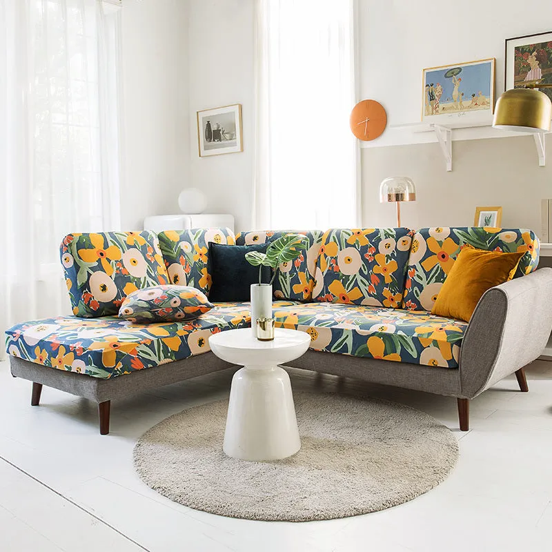 Universal stretch sofa set cover with non-slip thickening in plant flower pattern for single to four-seat sofas
