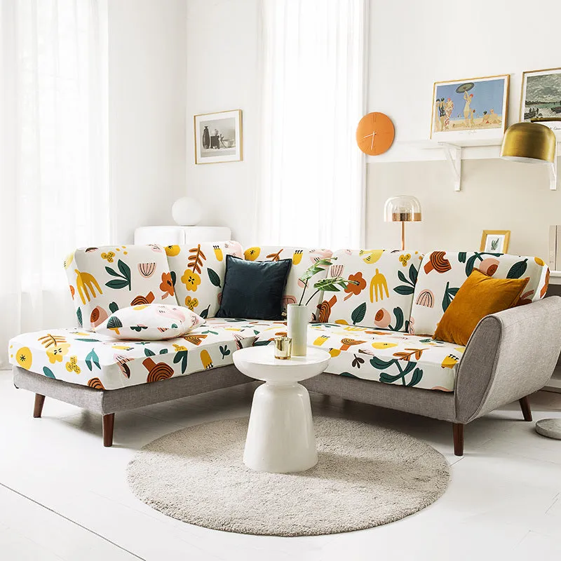 Universal stretch sofa set cover with non-slip thickening in plant flower pattern for single to four-seat sofas