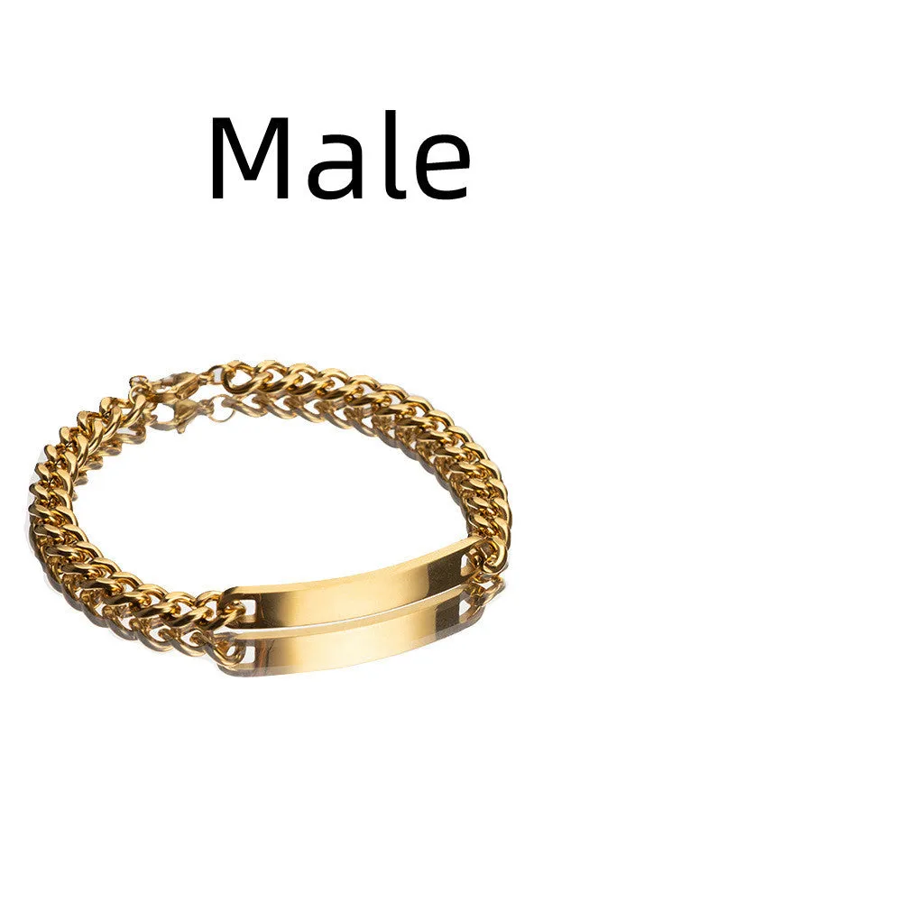 Engraved titanium steel couple bracelet with custom names in gold finish