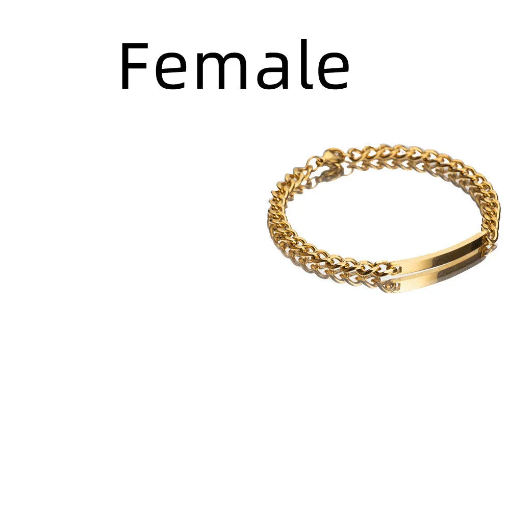Engraved titanium steel couple bracelet with custom names in gold finish