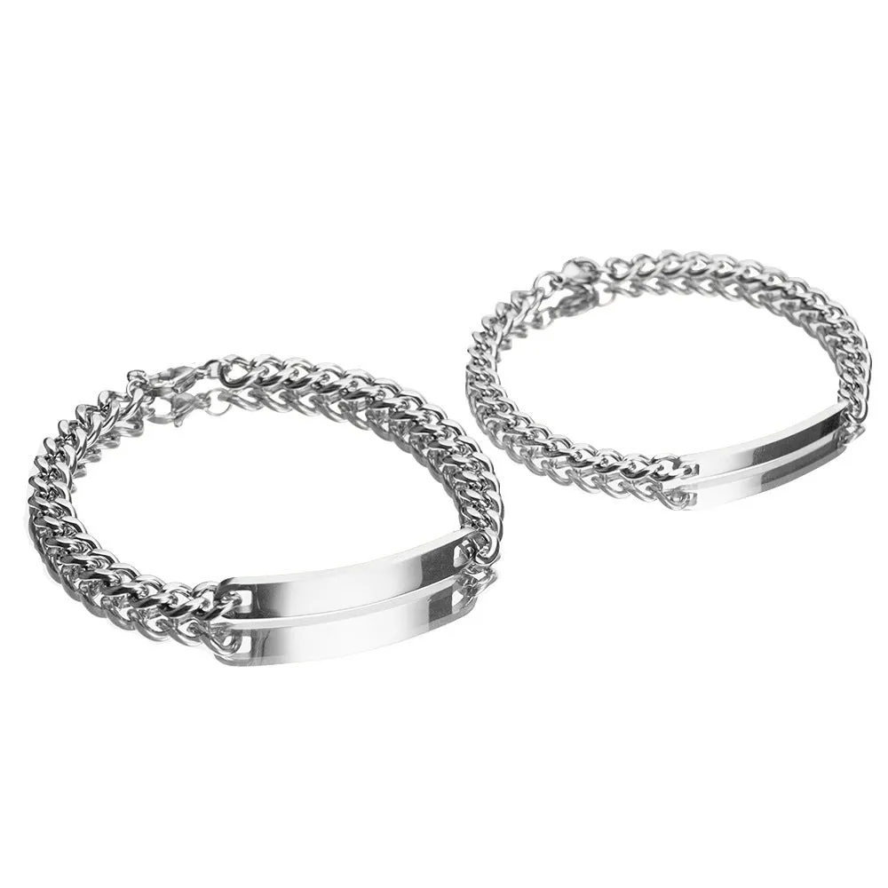 Engraved titanium steel couple bracelet with custom names in gold finish