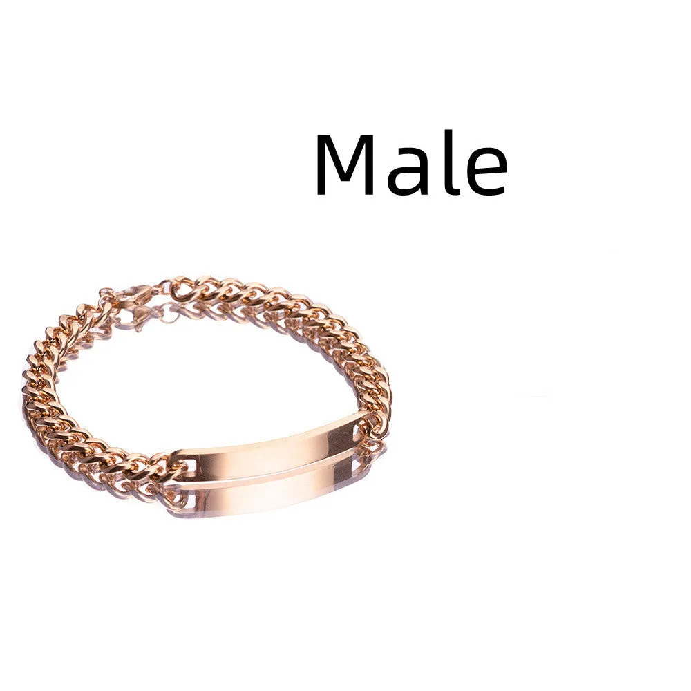 Engraved titanium steel couple bracelet with custom names in gold finish