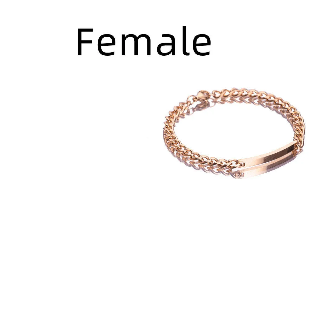 Engraved titanium steel couple bracelet with custom names in gold finish