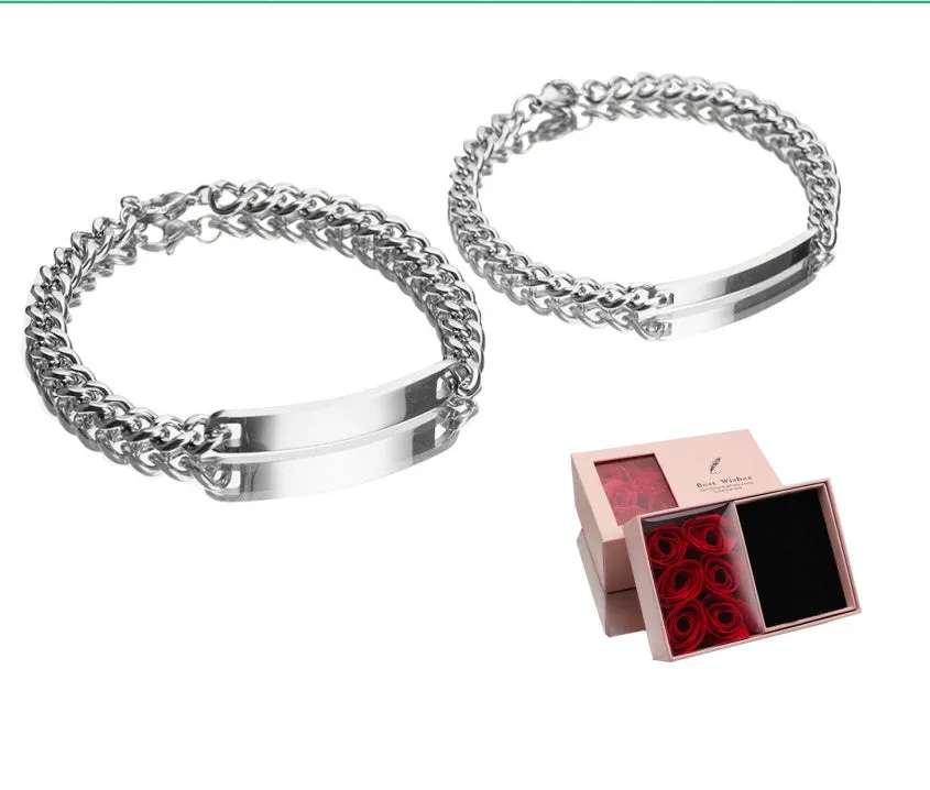 Engraved titanium steel couple bracelet with custom names in gold finish