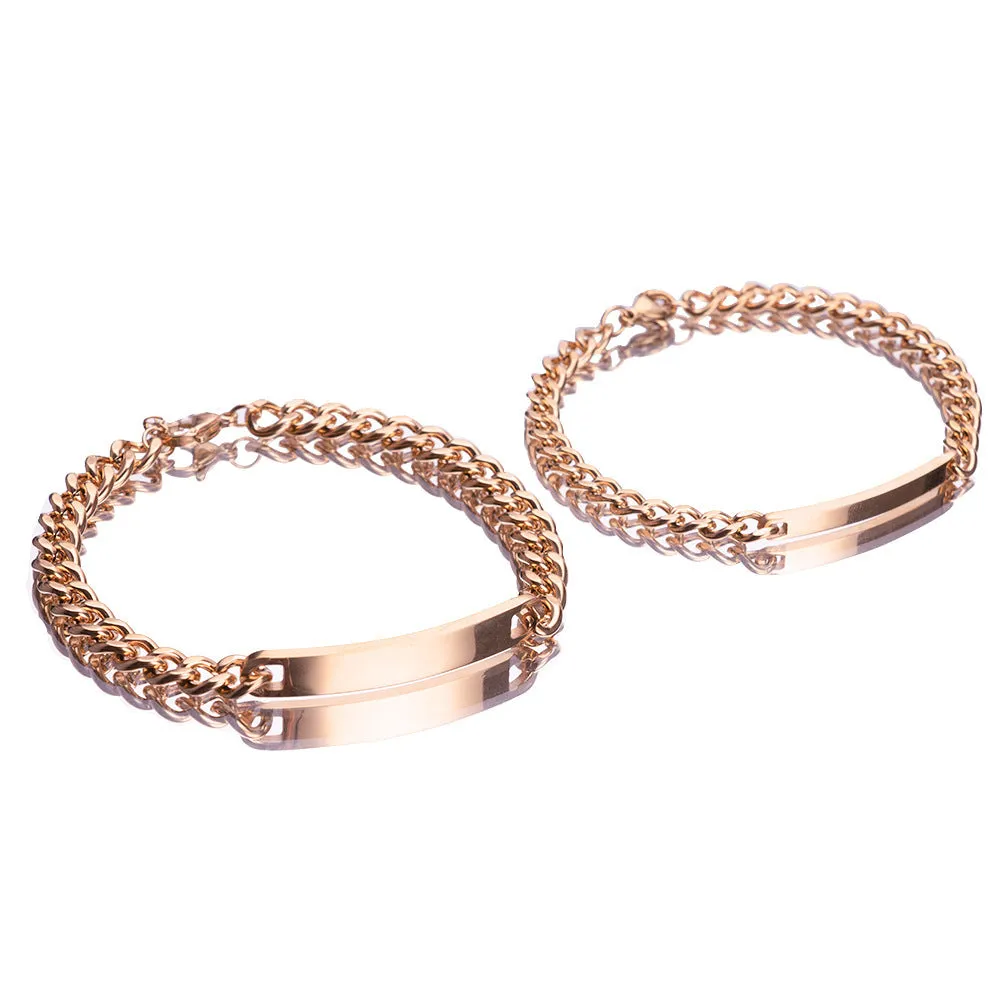 Engraved titanium steel couple bracelet with custom names in gold finish