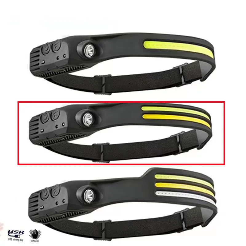 LED Induction Riding Headlamp 30W USB rechargeable waterproof camping headlight with silicone band and dual light