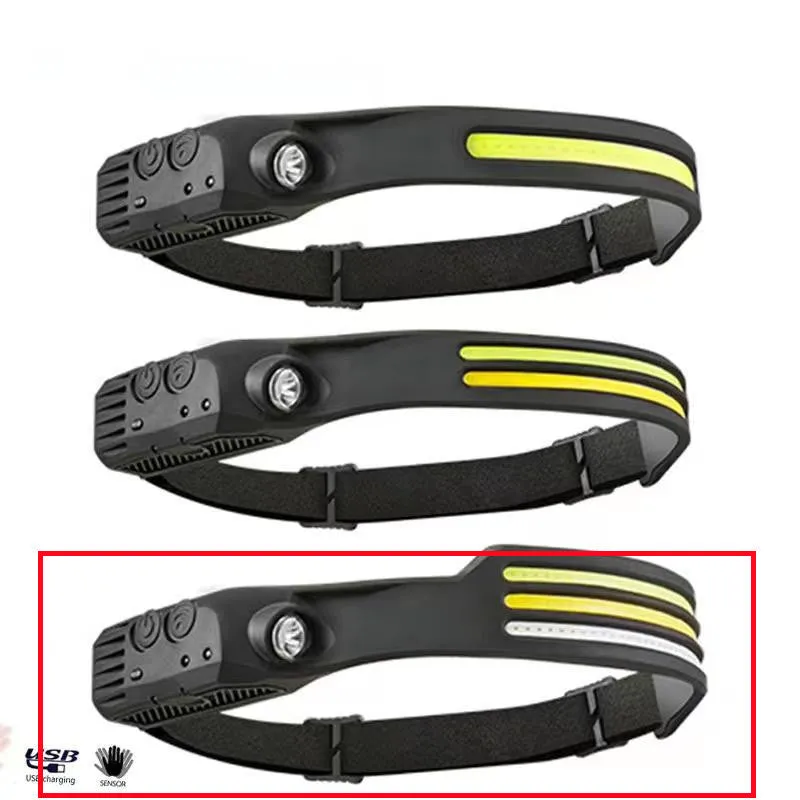 LED Induction Riding Headlamp 30W USB rechargeable waterproof camping headlight with silicone band and dual light