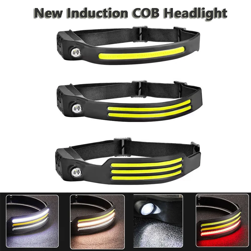 LED Induction Riding Headlamp 30W USB rechargeable waterproof camping headlight with silicone band and dual light