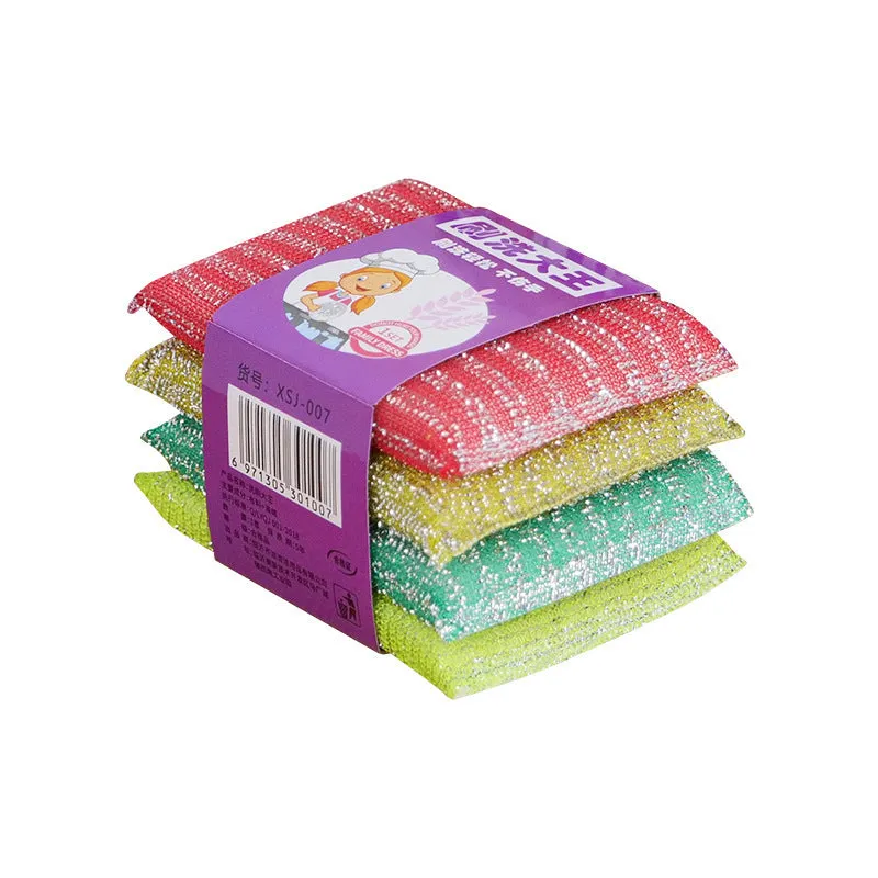 Pinstripe fabric dishwashing sponge mop in macaron colours showing sponge, plastic and silk thread construction