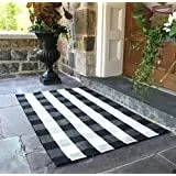 Cotton Buffalo Plaid Rugs in 60x90cm and 60x130cm Sizes, Soft Woven Fabric Floor Mat for Living Room, Bedroom, Kitchen, or Entryway Use, Red and Black Classic Plaid Pattern