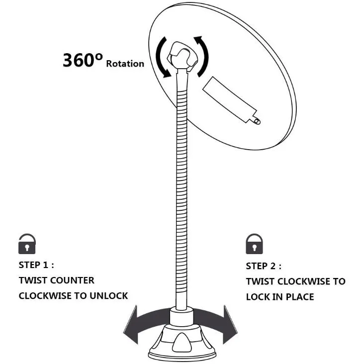 White 10x magnifying LED makeup mirror with flexible gooseneck and suction cup base