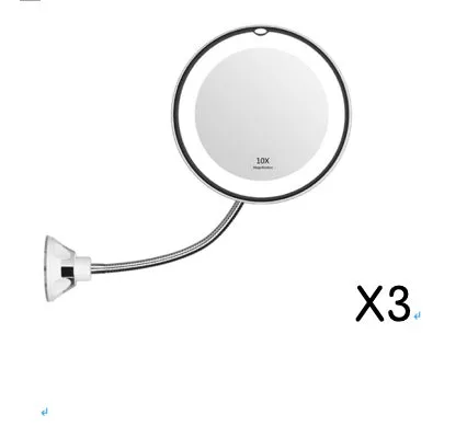 White 10x magnifying LED makeup mirror with flexible gooseneck and suction cup base