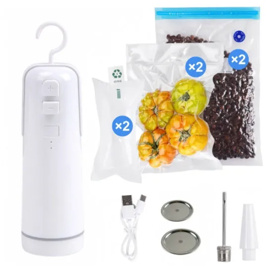 4-in-1 portable electric vacuum sealer with USB rechargeable battery, heat sealer, and inflatable pump for kitchen storage bags