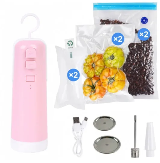 4-in-1 portable electric vacuum sealer with USB rechargeable battery, heat sealer, and inflatable pump for kitchen storage bags