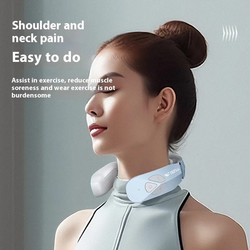 Electric neck massager EMS pulse rechargeable USB cervical traction therapy with heating function in Lake Blue B