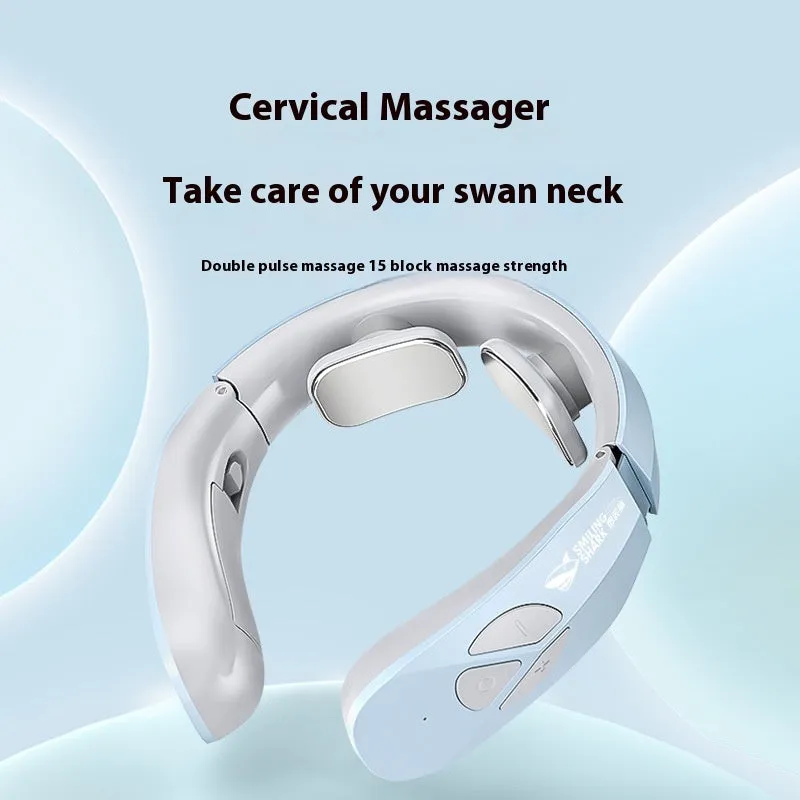 Electric neck massager EMS pulse rechargeable USB cervical traction therapy with heating function in Lake Blue B