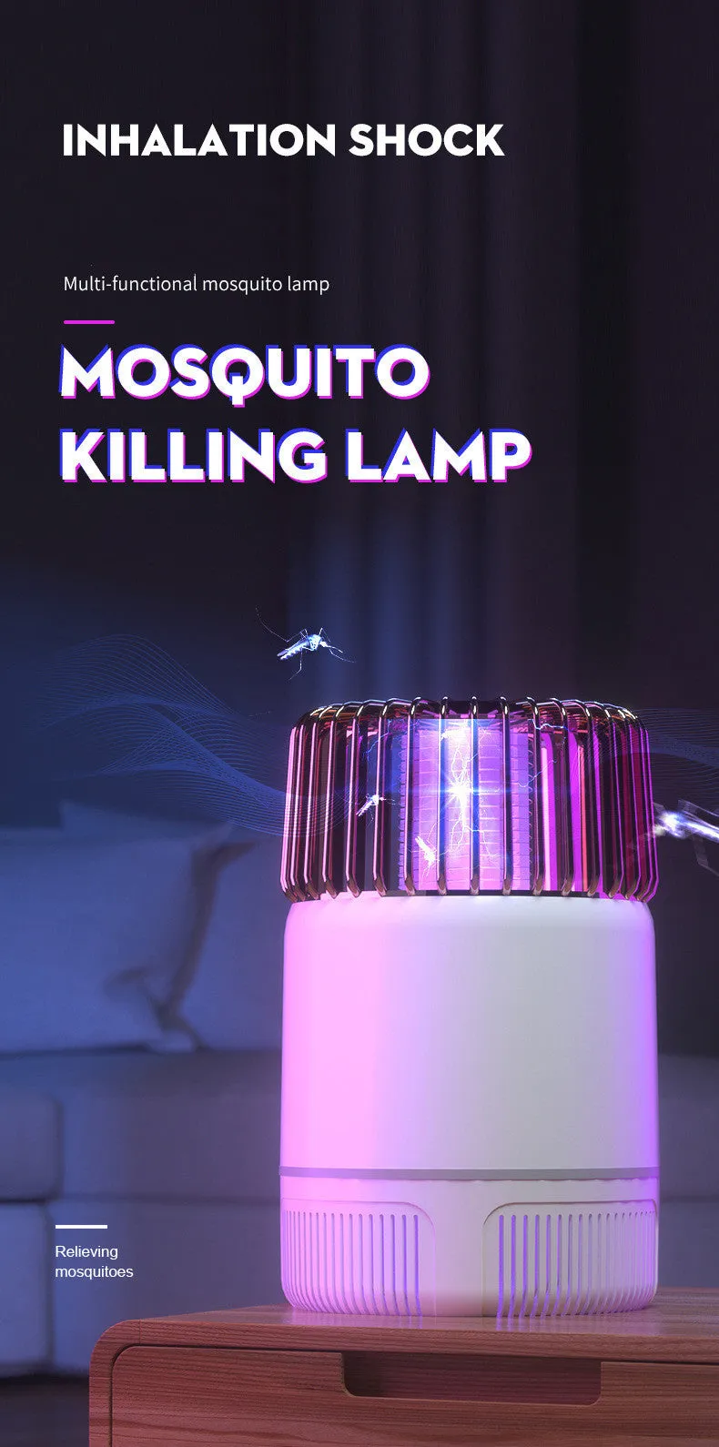 Electric mosquito killer lamp in black with USB power cord, photocatalyst technology, and LED trap light, 12x12x19.5cm