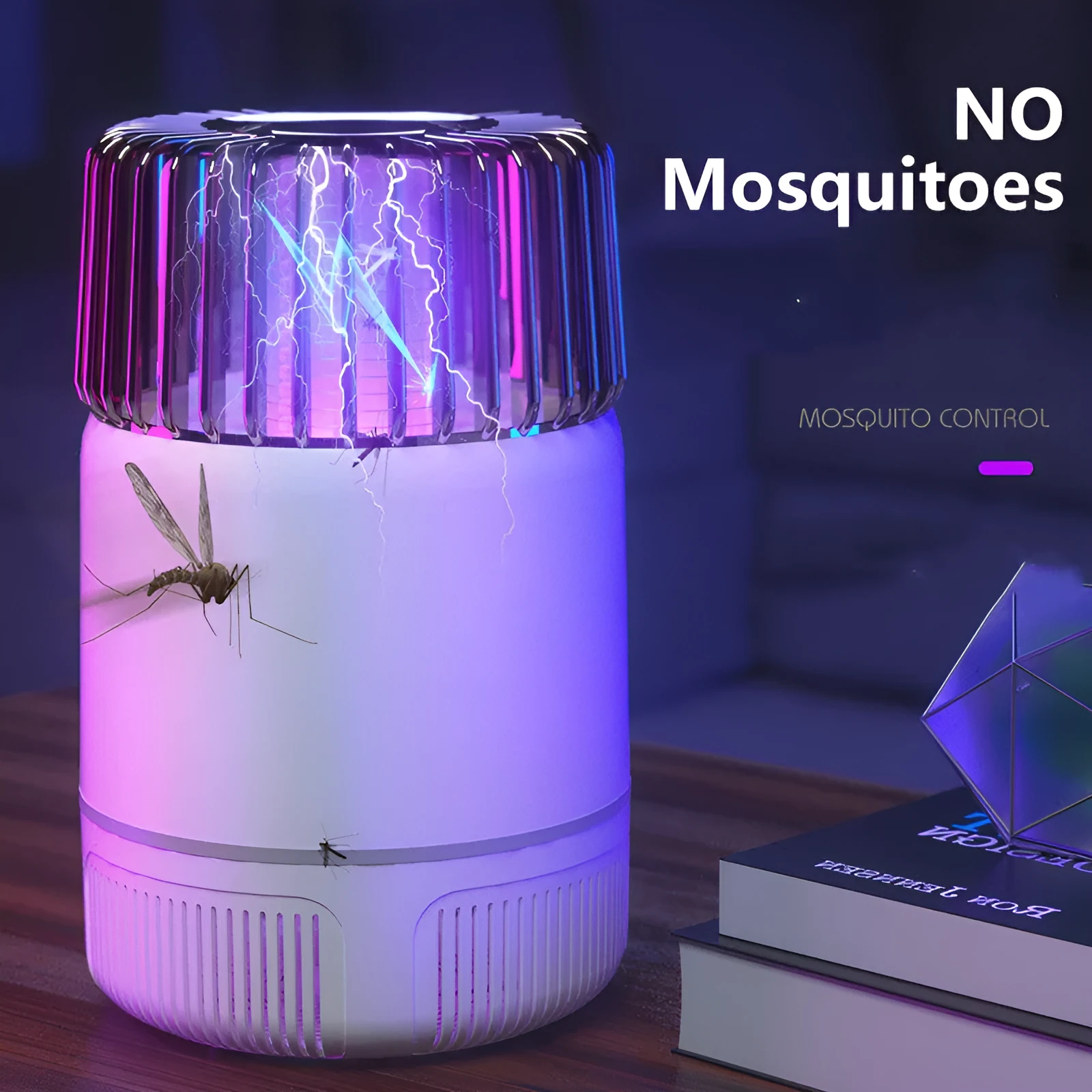 Electric mosquito killer lamp in black with USB power cord, photocatalyst technology, and LED trap light, 12x12x19.5cm