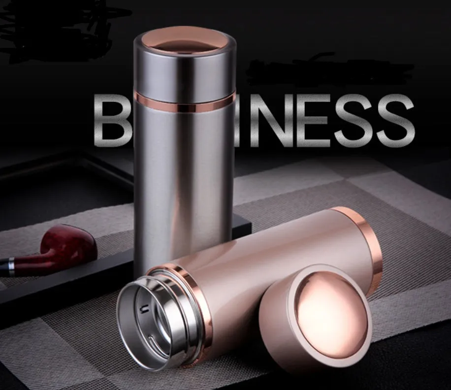 Gold 380ml stainless steel vacuum insulated thermo mug with straight cup design