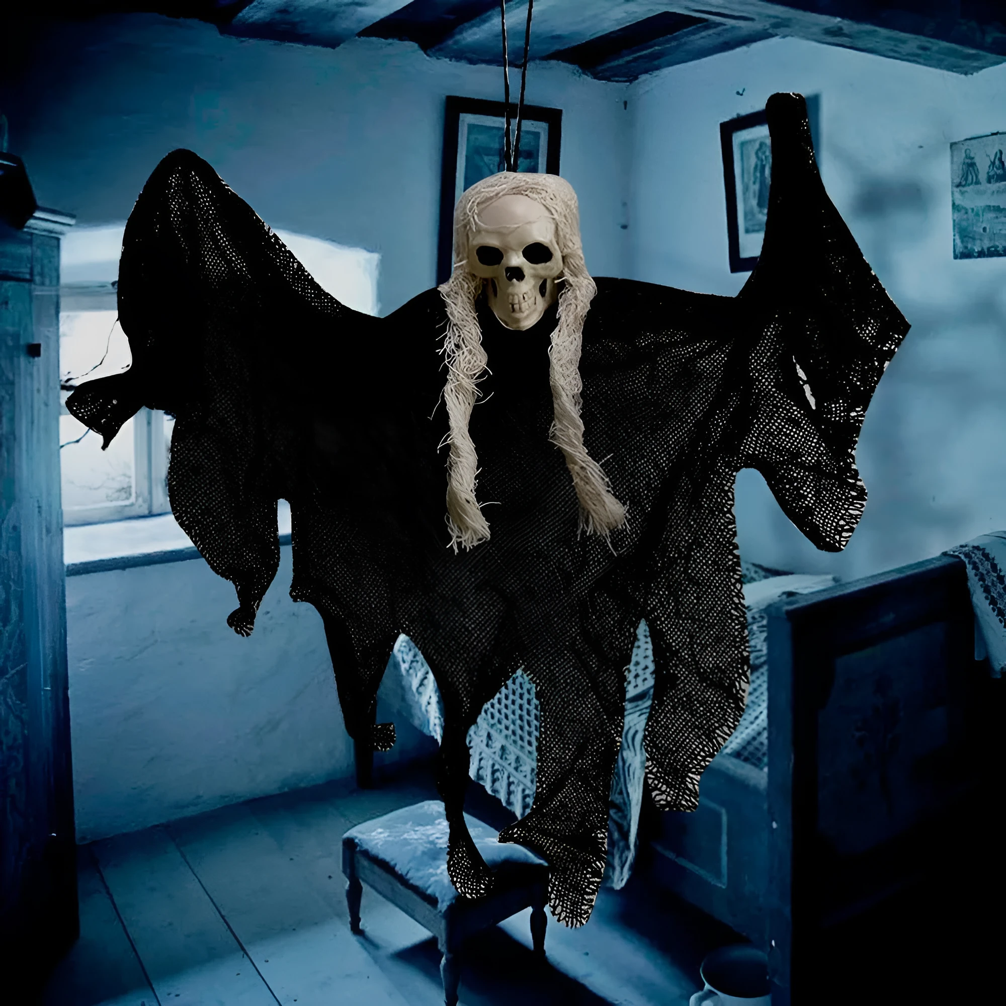 Halloween skull decoration hanging cloth corpse skull approximately 30x35cm with spooky pattern