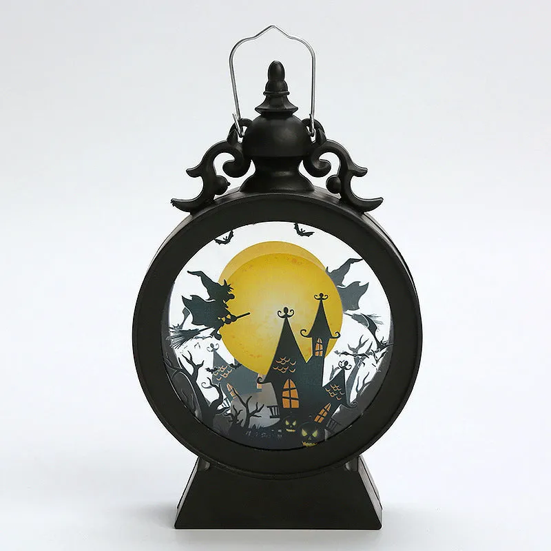 Halloween retro candle portable storm lantern with hook, LED light in pumpkin colour, 9.5x15cm size