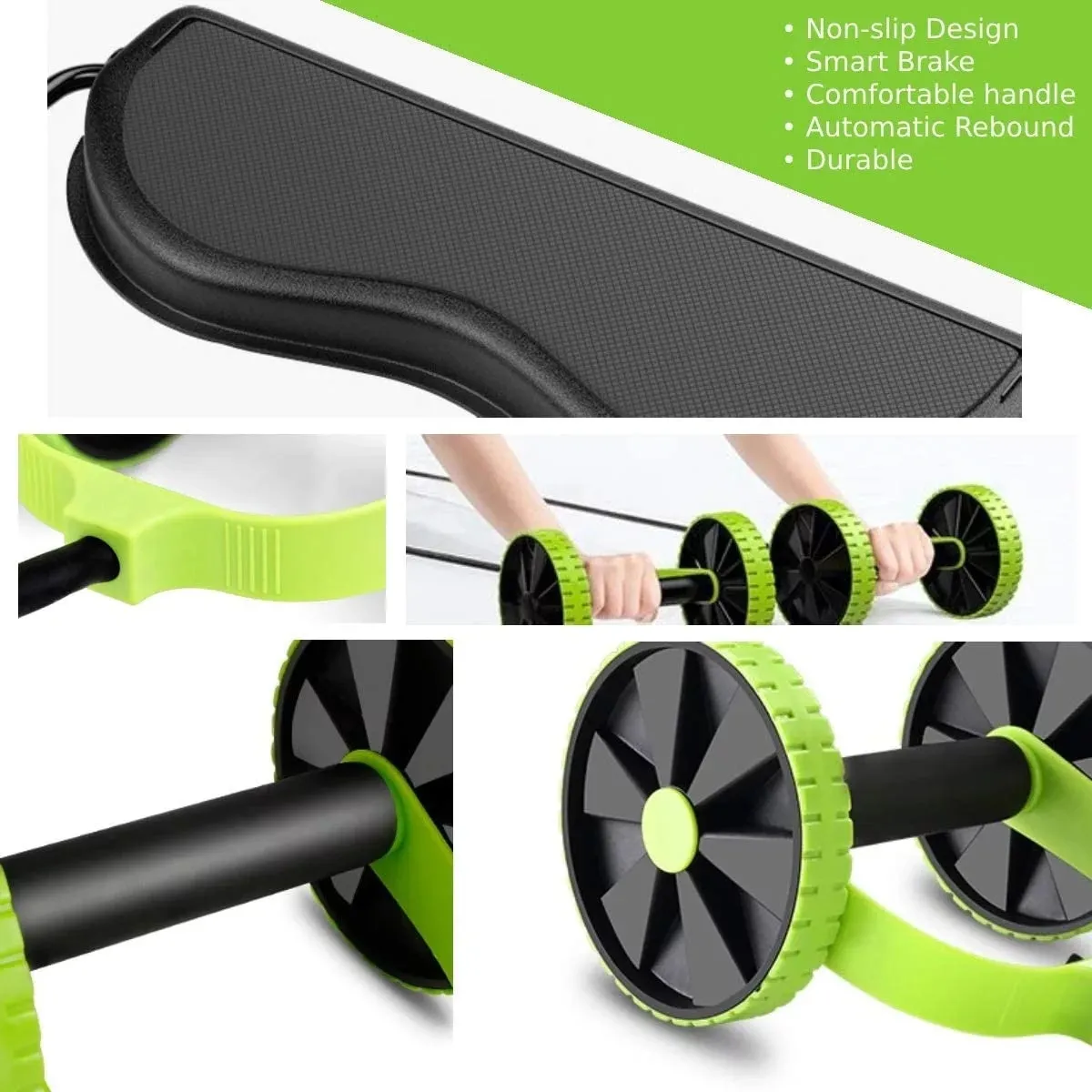 Black quiet ab wheel with ABS PP frame and EVA cushion on a neutral background