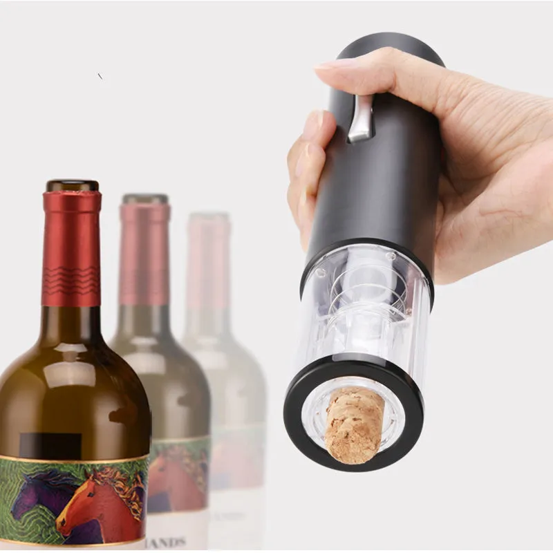 Automatic electric wine opener set with foil cutter stopper and pourer in black finish