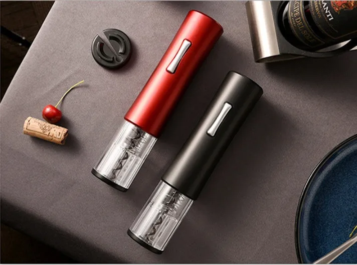 Automatic electric wine opener set with foil cutter stopper and pourer in black finish