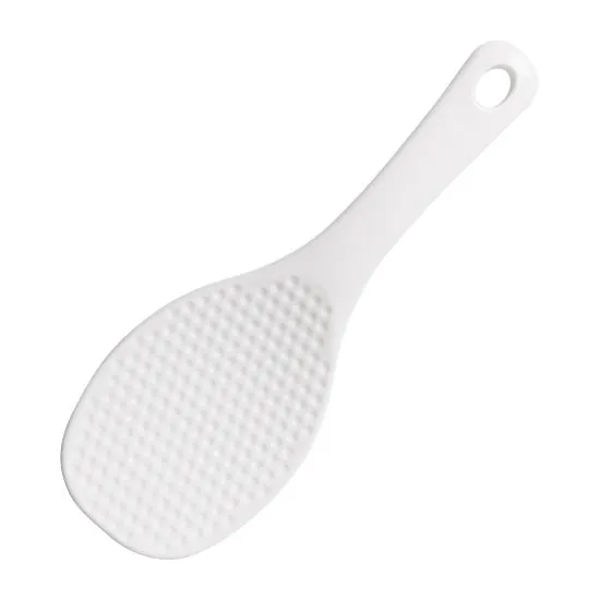 PVC rice scoop 19cm with suction cup holder in blue mounted on a white wall