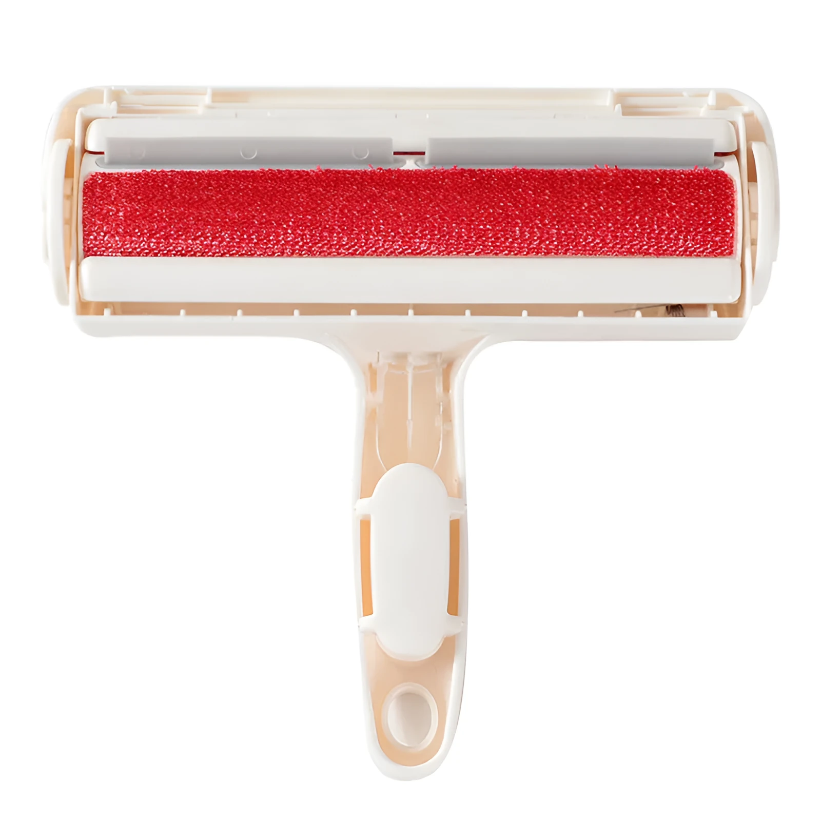 White plastic roller brush pet hair remover with sticky roller surface