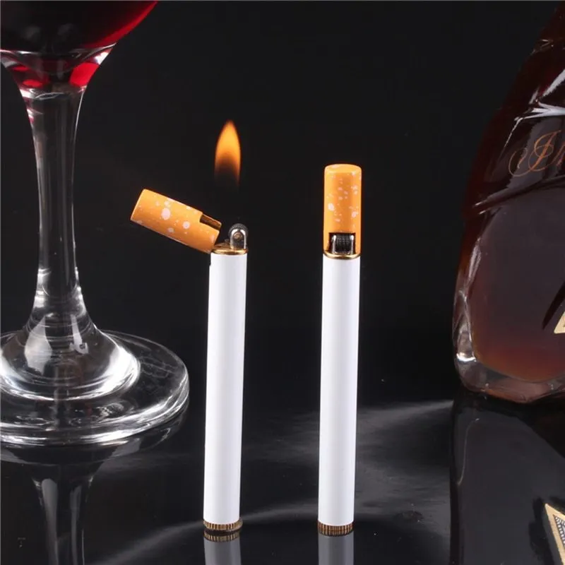 Creative mini cigarette-shaped metal lighter in 1:1 size with real cigarette, refillable kerosene design