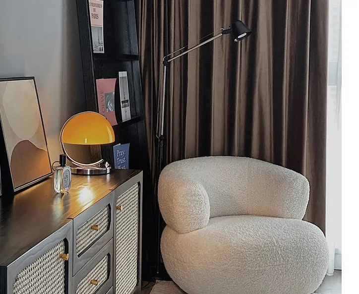 Retro space age LED table lamp with glass shade in orange or white colour for desk, bedroom, or living room use