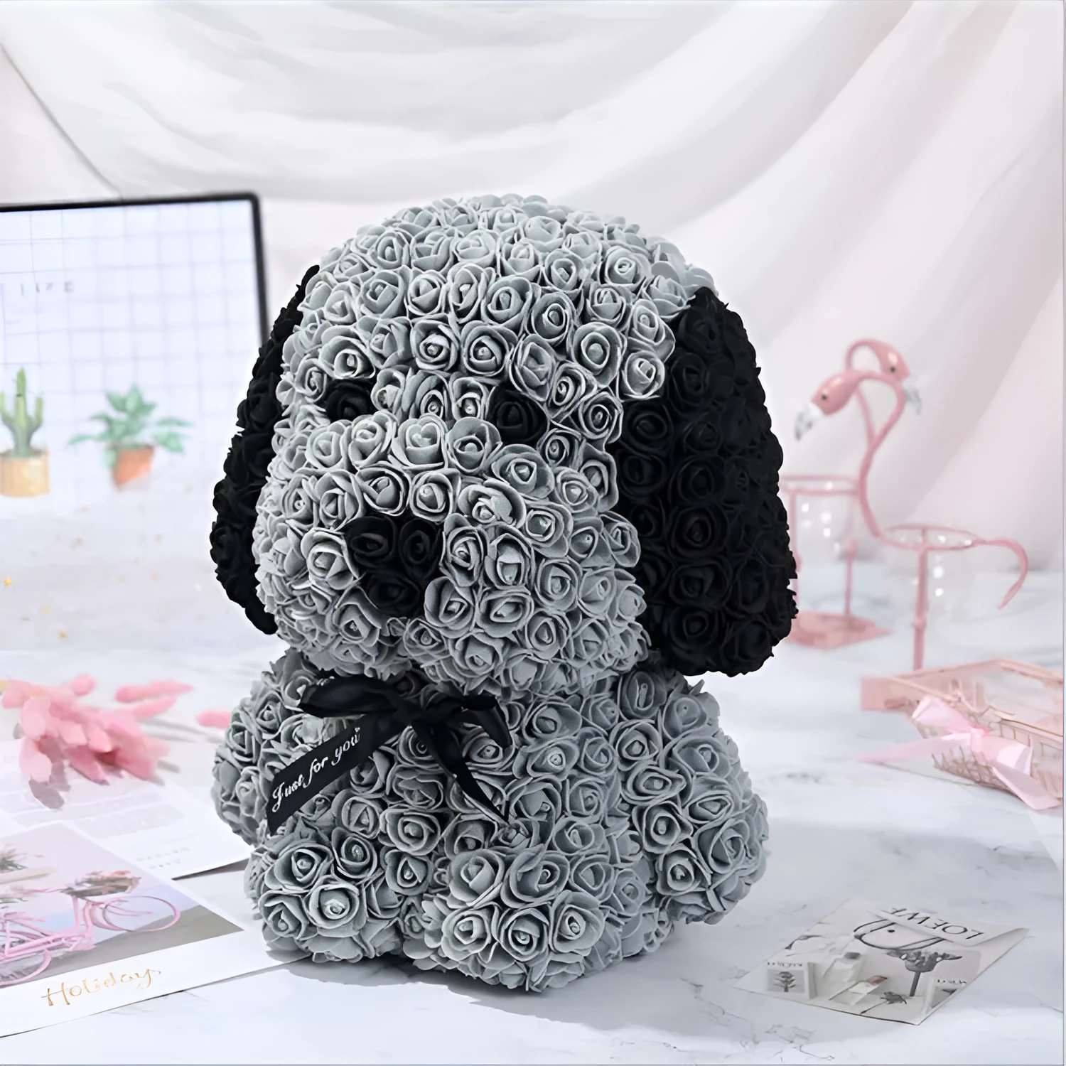 Valentine's Day rose pug soap flower bouquet handmade plastic 40cm foam filling