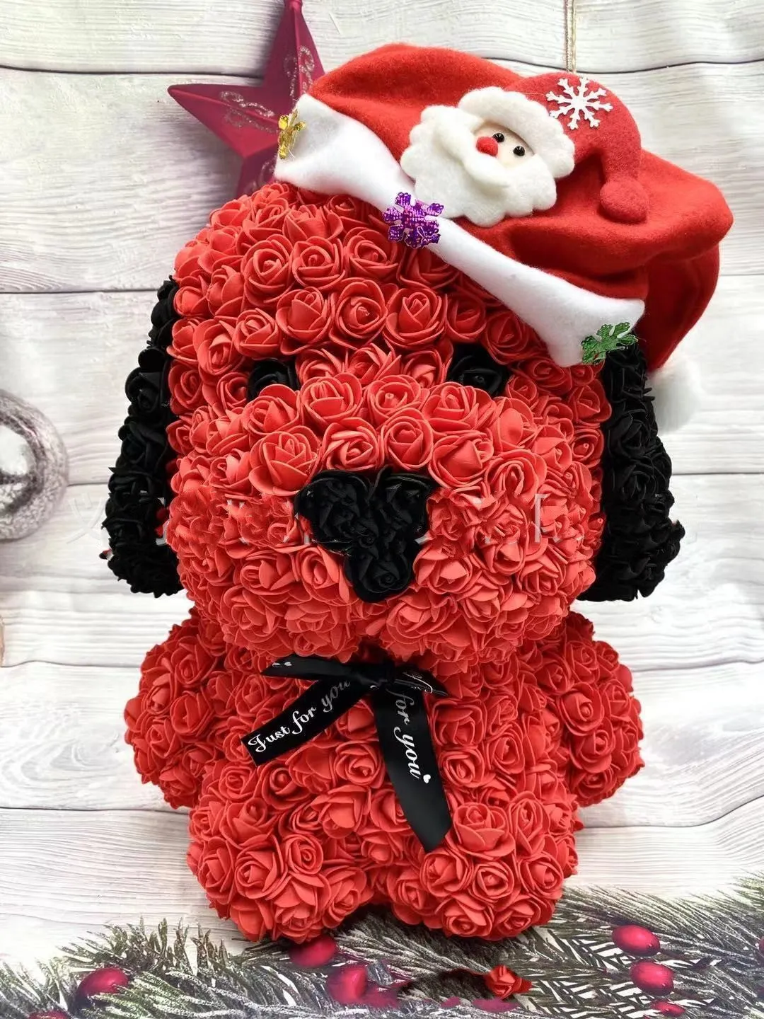 Valentine's Day rose pug soap flower bouquet handmade plastic 40cm foam filling