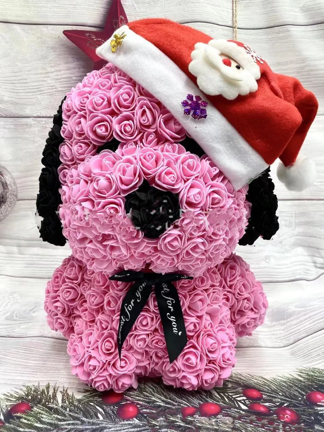 Valentine's Day rose pug soap flower bouquet handmade plastic 40cm foam filling