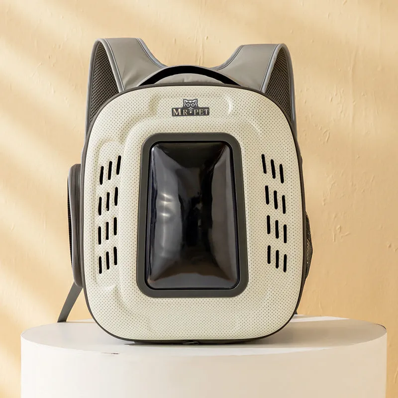 Pets Go Out portable breathable polyester fibre pet backpack in grey, 41x34x30cm, with ventilated panels