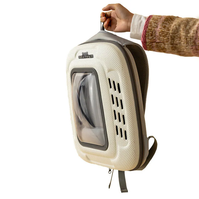 Pets Go Out portable breathable polyester fibre pet backpack in grey, 41x34x30cm, with ventilated panels
