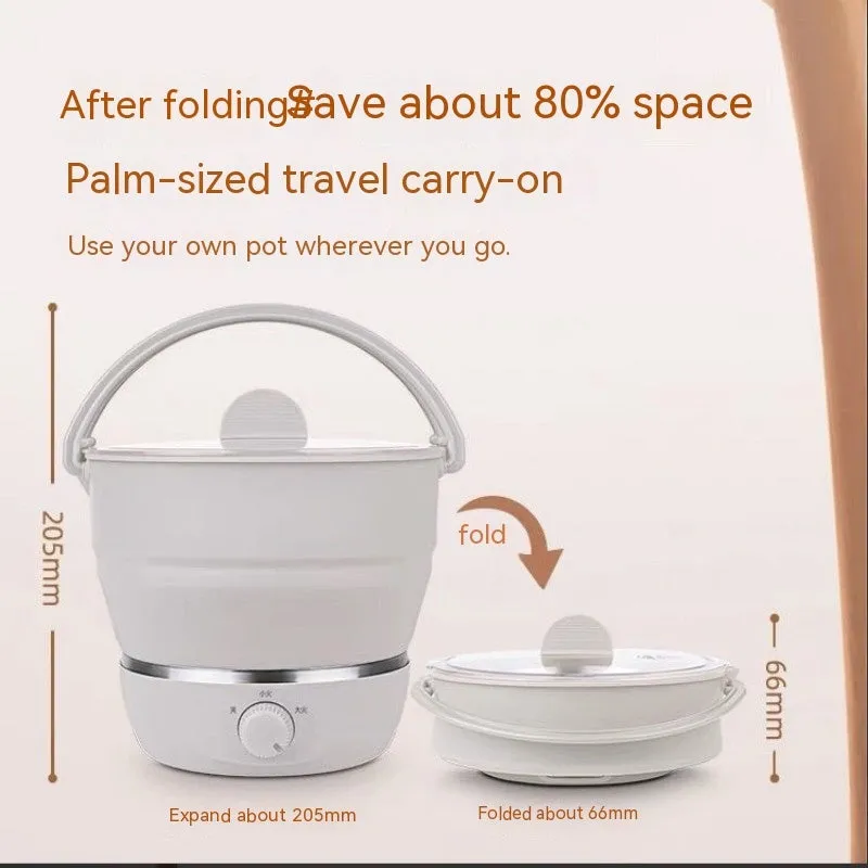 White portable folding electric cooker with food grade silicone body, 304 stainless steel liner, for 2-3 people travel camping