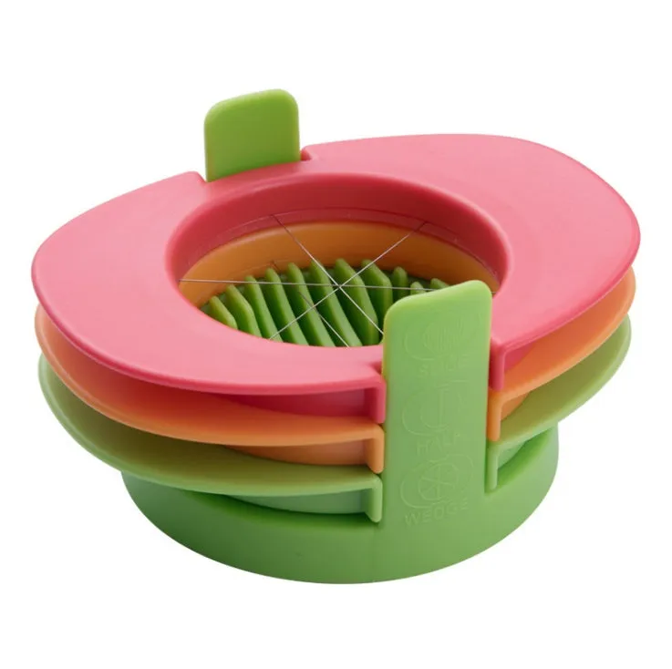Manual egg cutter three-in-one with stackable parts, PS body, SS304 blades, available in blue, orange, red