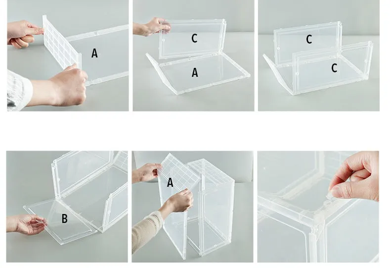 Folding PP plastic sneaker storage box, black, outer dimensions 34 x 25 x 18.2 cm, stacked shoe cabinet