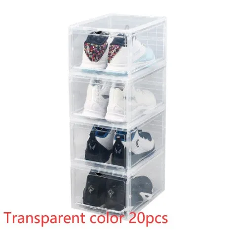 Folding PP plastic sneaker storage box, black, outer dimensions 34 x 25 x 18.2 cm, stacked shoe cabinet