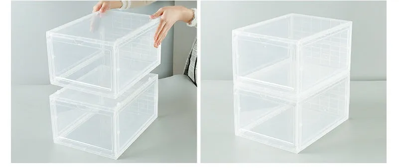 Folding PP plastic sneaker storage box, black, outer dimensions 34 x 25 x 18.2 cm, stacked shoe cabinet