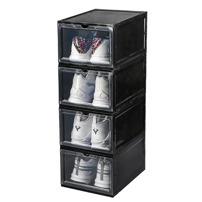 Folding PP plastic sneaker storage box, black, outer dimensions 34 x 25 x 18.2 cm, stacked shoe cabinet