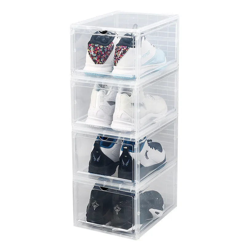 Folding PP plastic sneaker storage box, black, outer dimensions 34 x 25 x 18.2 cm, stacked shoe cabinet